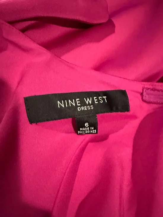 Nine West One-Shoulder Ruffle Cocktail Dress - Bright Pink - Picture 4 of 5
